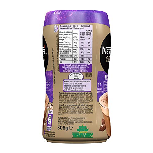 NESCAFÉ GOLD MOCHA, cremoso café soluble con leche desnatada, Cappuccino SABOR CHOCOLATE, Bote 306 g - Imagen 4