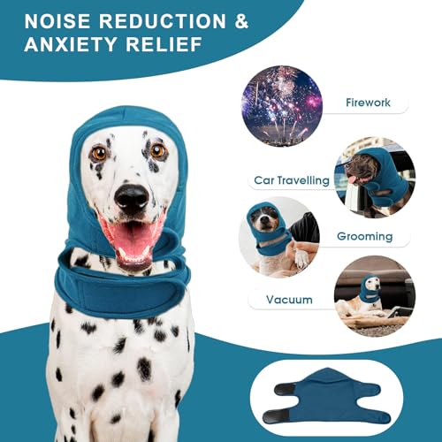 Image of NACOCO Dog Calming Hoodie - Adjustable No Shake Dog Ear Covers Pet Head Ear Wrap Muffs Noise for Grooming Bath Fireworks(Dark Blue, L)
