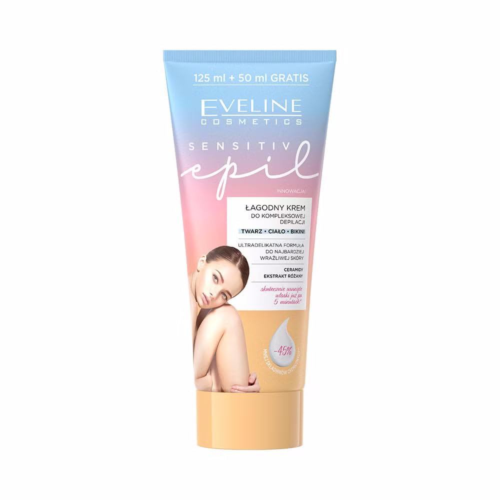 Eveline Cosmetics Sensitive Epil Sensitive Epil Gentle Hair Removal Cream - Long-lasting Depilation for Sensitive Skin with Ceramides & Rose Extract, 175 ML