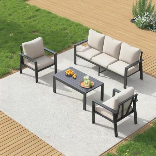 Image of UDPATIO 4 Pieces Aluminum Patio Furniture Set Outdoor Furniture | Metal Conversation Sofa 5 Seating Set with Coffee Table for Garden Backyard