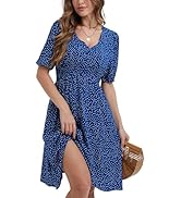 Spicy Sandia Womens Midi Casual Dress Elastic Empire Waist Short Sleeve V Neck A Line Flowy Vinta...