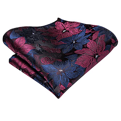Image of Hi-Tie Silk Ascot for Men Self Tie Men's Cravat and Flower Lapel Pin Handkerchief Cufflinks Set for Wedding Party