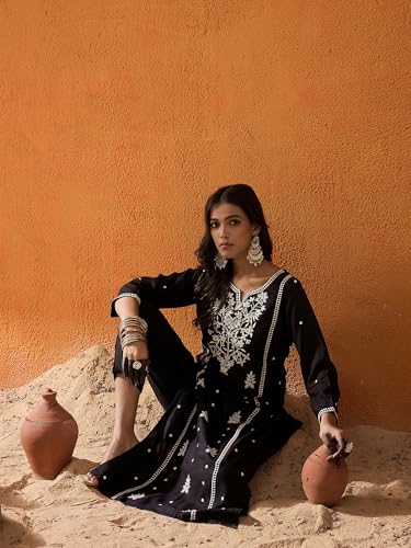 Image of INDO ERA Womens Straight Embroidered Chikankari Kurta