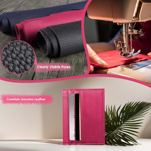 Image of M-Plateau Super Slim Genuine Leather Credit Card Wallet | Card Holder, Small Wallet for Man and Women with 6 Card Slots and 1 Pocket (Rose Red)