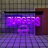 Zysfadc Burgers Letrero De Neón para Decoración De Pared, Luces De Neón LED RGB De 3 Teclas Regulables por USB para Restaurantes, Pizzerías, Hamburgueserías Y Fiestas,40x30cm