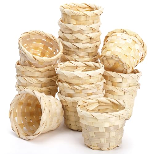 Fasmov 20 Pack Mini Bamboo Woven Baskets, 2.4 x 3 InchMini Wood Wicker Storage Bins for Desktop Organization, Round Flower Baskets, Clutter Organizer Basket, Tiny Woven Basket for Crafts