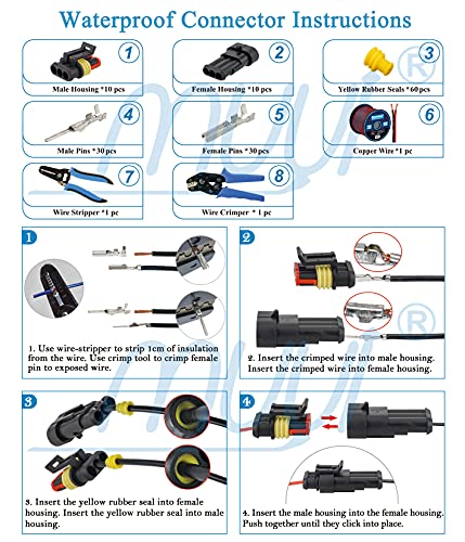 image for MUYI 10 Kit 3 Pin Way Waterproof Electrical Connector 1.5mm Series Ter