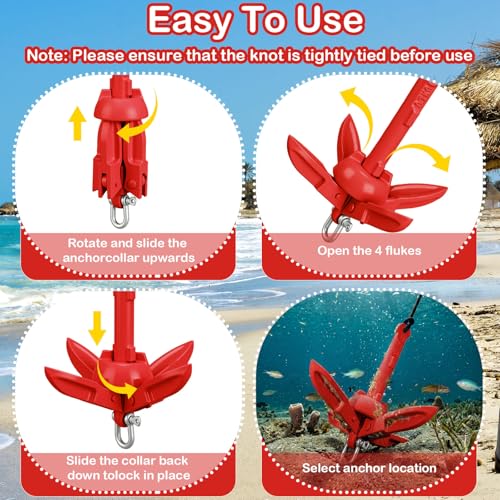 Image of MorningRo 1 Pack 1.5 /3.5 lb Marine Kayak Anchor Kit with 40ft Rope and Buoy Folding Grapnel Boat Anchor Kit Kayak Fishing Accessories for Small Boats, Canoe, SUP Paddle Boards