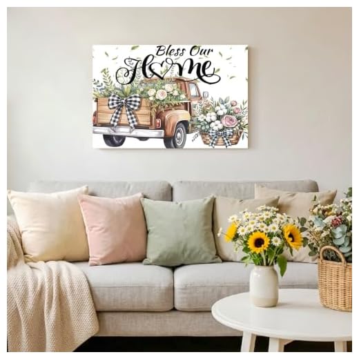 Farmhouse Brown Truck Floral Canvas Print