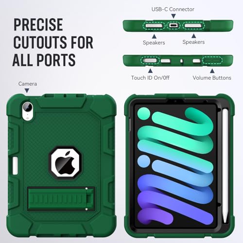 Image of Azzsy Case for iPad mini 7 A17 Pro 2024 / iPad mini 6 2021 8.3 Inch, Heavy Duty Shockproof Rugged Protective Case for iPad mini 7th /6th Generation 8.3 inch, Alpine Green