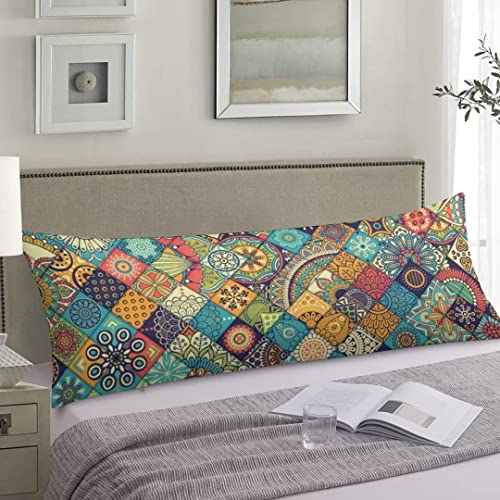 Boho Style Body Pillow Cover Moroccan Vintage Bohemian Flowers Mandala Pattern Paisley Artwork Cushion Long Pillowcase With Zipper Decorative Bed Pillow Cases Rustic Pillow Covers For Bedroom 20"X54" #TOP2