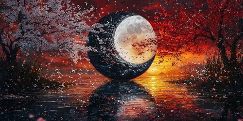 Broderie diamant lune et feuille d'érable, kit complet 50x100cm pour adulte