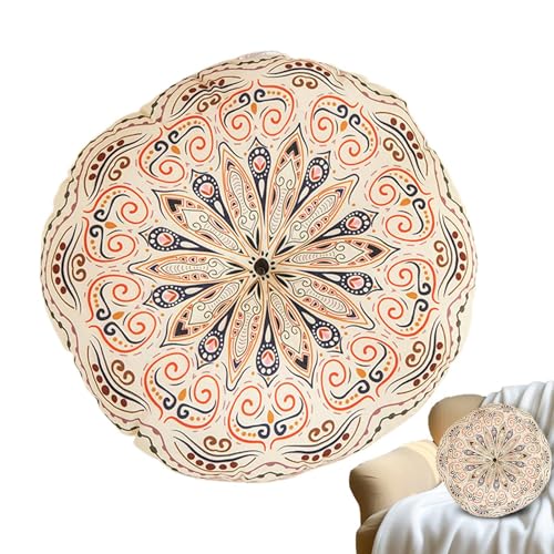 Round Sitting Pad - Yoga and Meditation Cushion, Plush Boho Floor Mat with Reversible Surfaces, Home Comfort Cushion for Living Room, Bedroom, Stylish Floor...