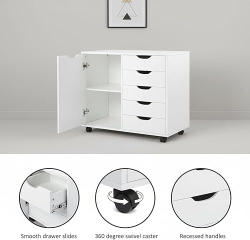 Miniatura 174 de Naomi Home Cómoda de 5 cajones para dormitorio, alta y elegante, con ruedas y estantes de almacenamiento, pequeña para guardarropa, para maquillaje,