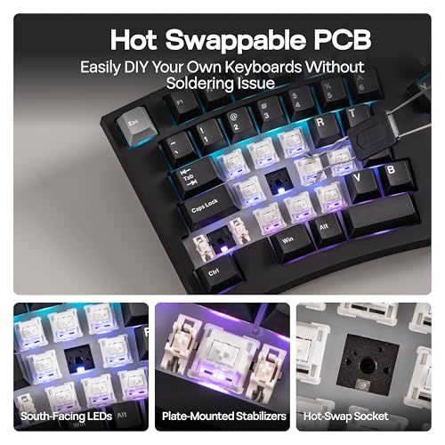 Image of MechLands Feker Alice98 Ergonomic 98 Keys Custom Mechanical Keyboard, VIA Programmable, USB-C Wired Gaming Keyboard, Hot Swappable, 5 Layer Paddings, Control Knob, NKRO, RGB for Win /Mac (Black)