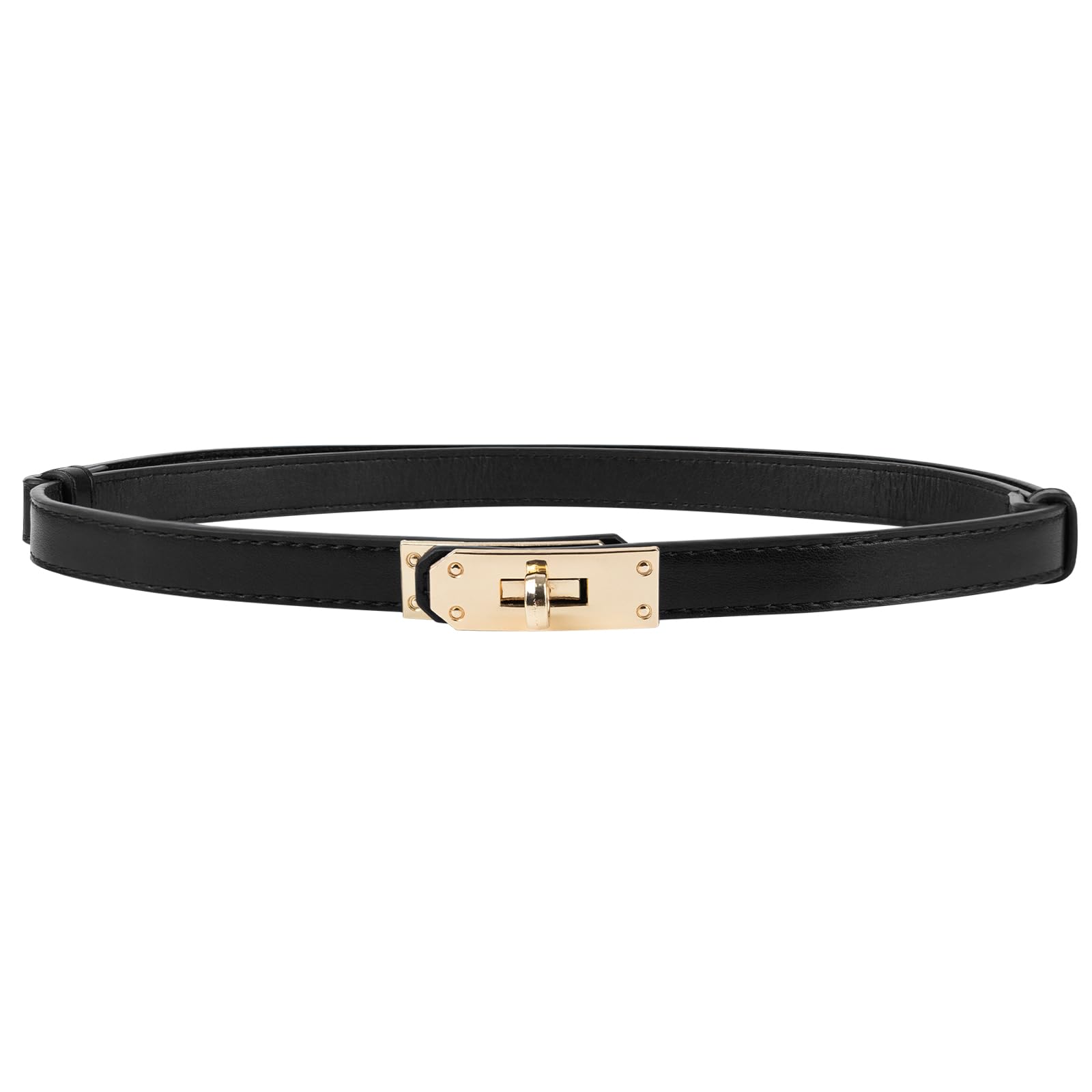FACHOI Women Skinny Leather Belt, Adjustable Slim Thin Belt Alloy Turn Lock Buckle Belt Fashion Slim Thin Waistband for Dresses Jeans Pants Coat F4-SKYD (Black)