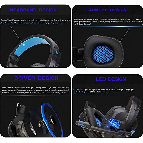 Andoer SY860MV Gaming Headset 3,5 mm com fio sobre a orelha Fone de ouvido com cancelamento de ruído