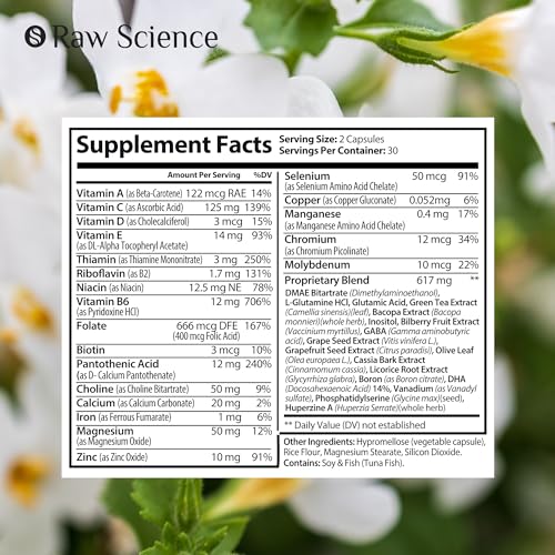 Nootropic Brain Supplements for Memory & Focus with GABA, Choline, DHA - Brain Health Support: Phosphatidylserine, Bacopa Monnieri, Huperzine A - Green Tea Extract, DMAE for Energy Boost - 60 Capsules