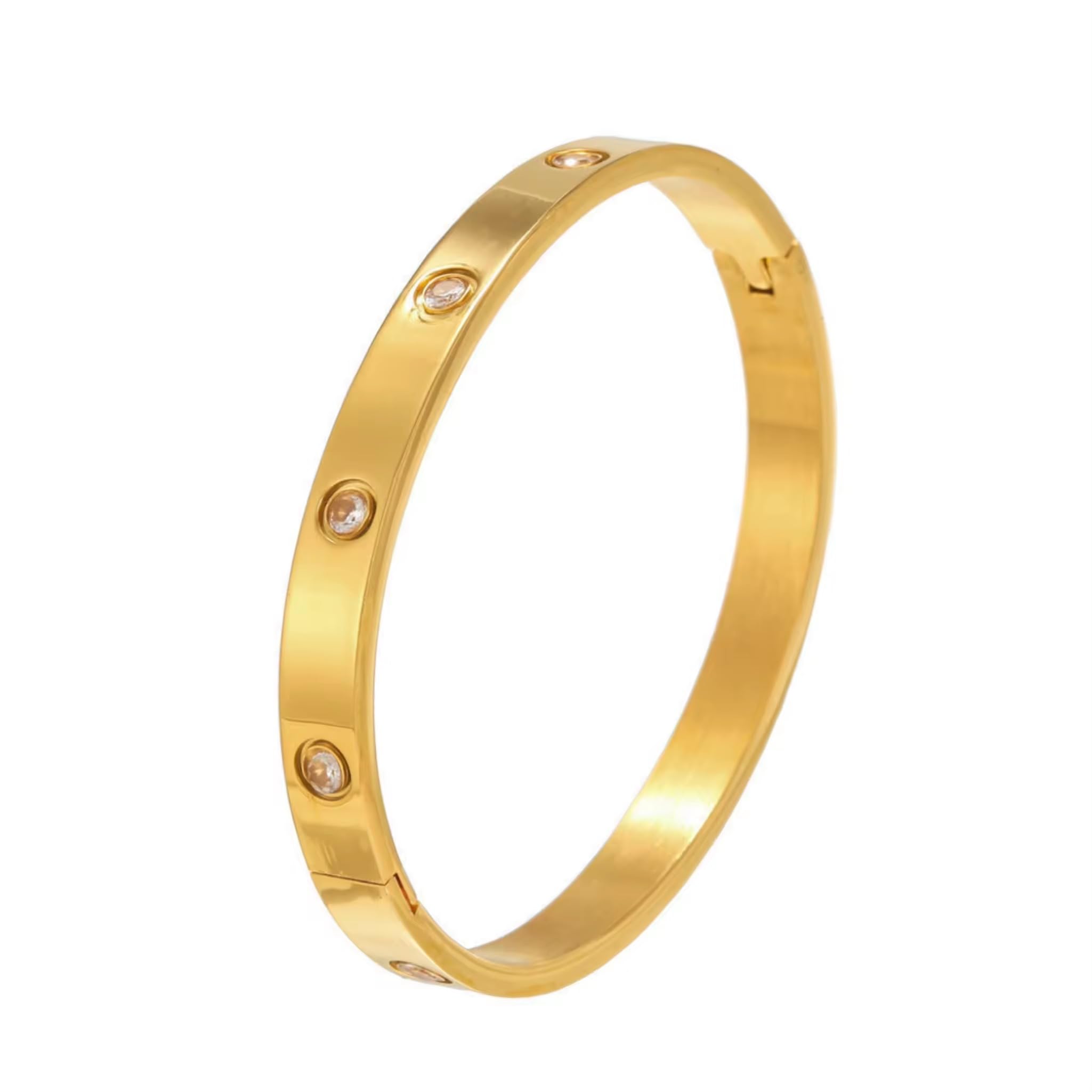 18K Gold Plated Stainless Steel Openable Crystal Bracelet | Latest Stylish Cuff Bangle | Love Friendship Couples Gifts for Women Girls Mother Sister Wife Girlfriend | Anti Tarnish Jewellery