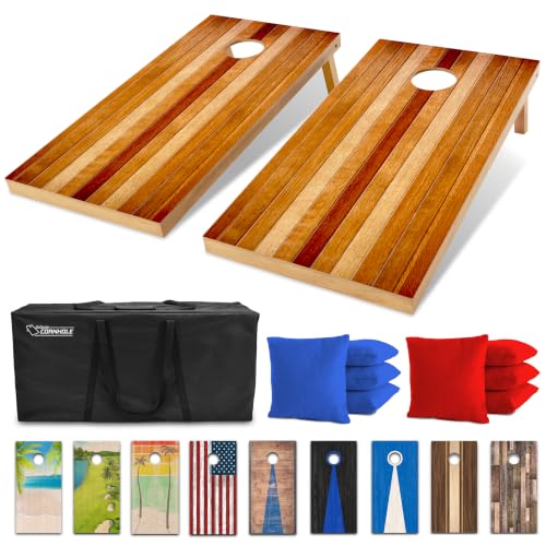 GoSports 4 x 2 ft Regulation Size Wood Cornhole Board Set - Red Oak Design, Includes 2 Boards, 8 Bean Bags, Carrying Case and Game Rules