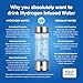 Aqua Vital Hydrogen Water Bottle 2025 Generator 16 oz/470 ml SPE-PEM Ionized H₂ Hydration Bottle USB-C Rechargeable Glass Flask with Auto Shut-Off Portable Sports & Travel Hydrogenated Water Machine