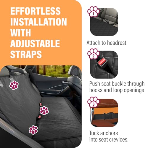 Active Pets Black Standard Dog Car Hammock Back Seat Cover, Waterproof Backseat Cover Protector for Truck Bench Rear of Sedans or SUVs, Essential Pet Supplies Vacuum or Wipe Clean, Machine Washable