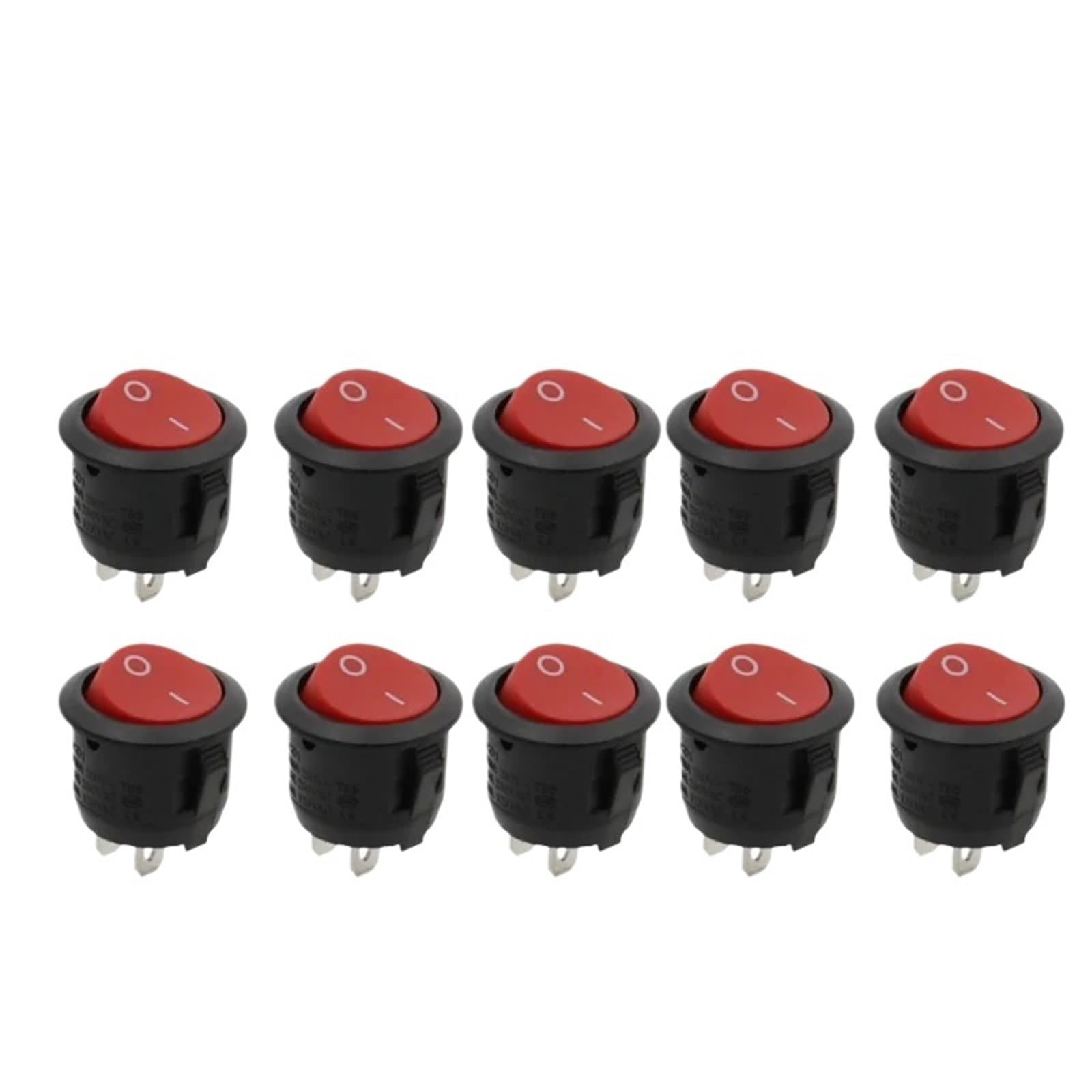 Interruptor basculante Redondo de 20 mm, Rojo, Negro y Blanco, Encendido/Apagado, 10 A, 125 V CA, 2/3 Pines, pulsadores plástico(2D2P-White)
