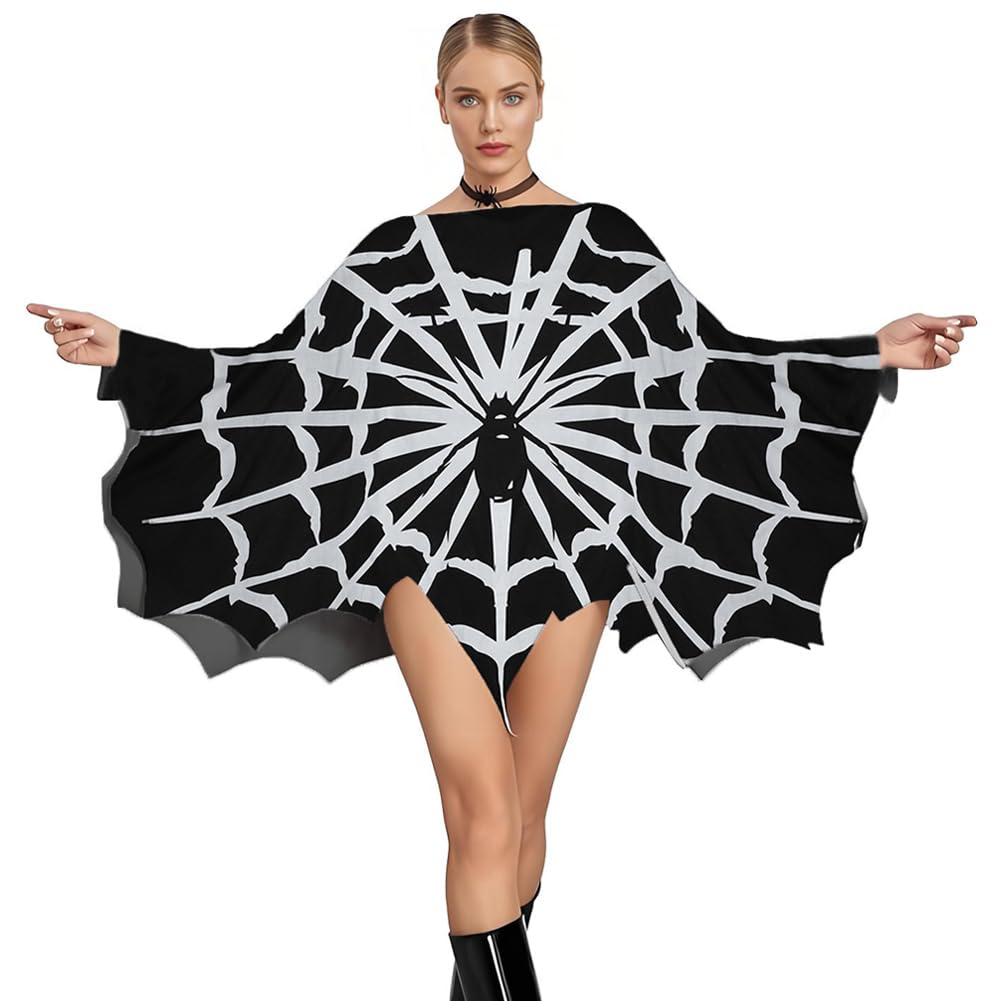 Women Halloween Spider Web Poncho Black Lace Witch Cloak Day of the Dead Bat Cape Gothic Spiderweb Ghost Vampire Devil Wizard Shawl Cape Halloween Cosplay Party Fancy Dress Up Costume Night Club Robe — image 1