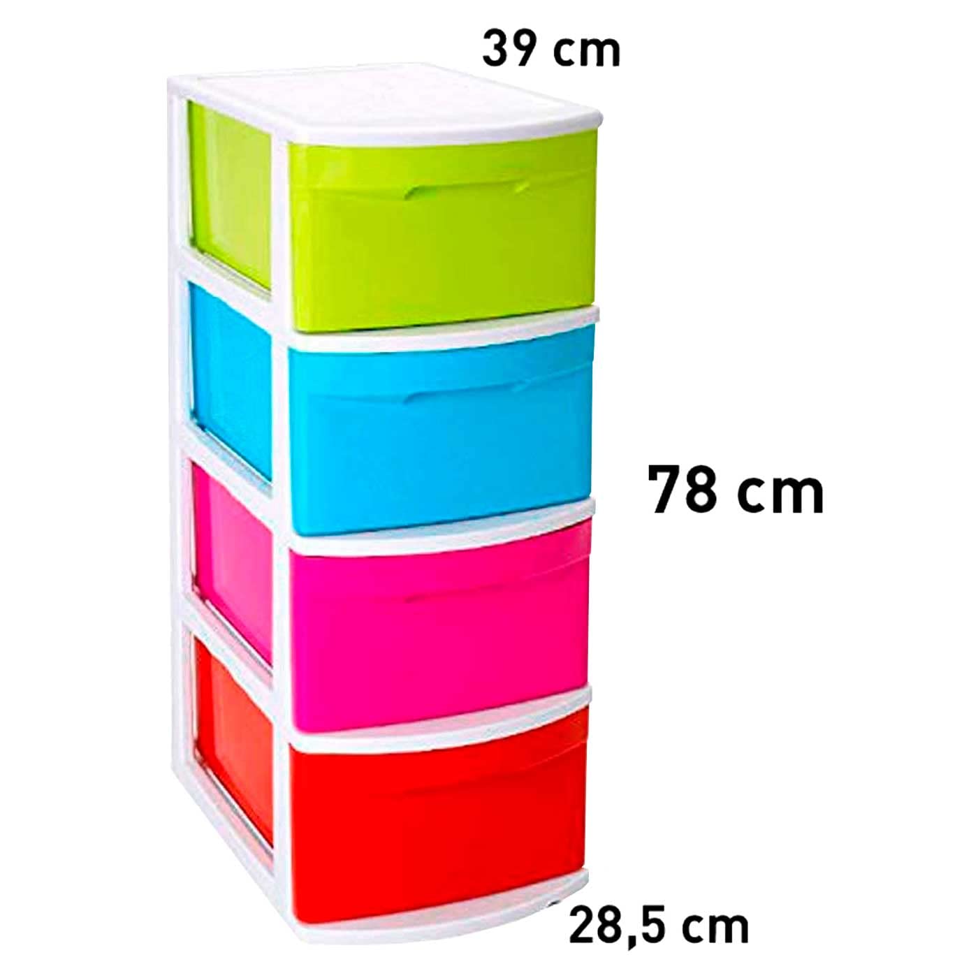 Acan Tradineur – Cassettiera Tamesis Multiuso con 4 Cassetti – Senza Ruote – Realizzata in Plastica – 78 x 28,5 x 39 cm – Multicolore