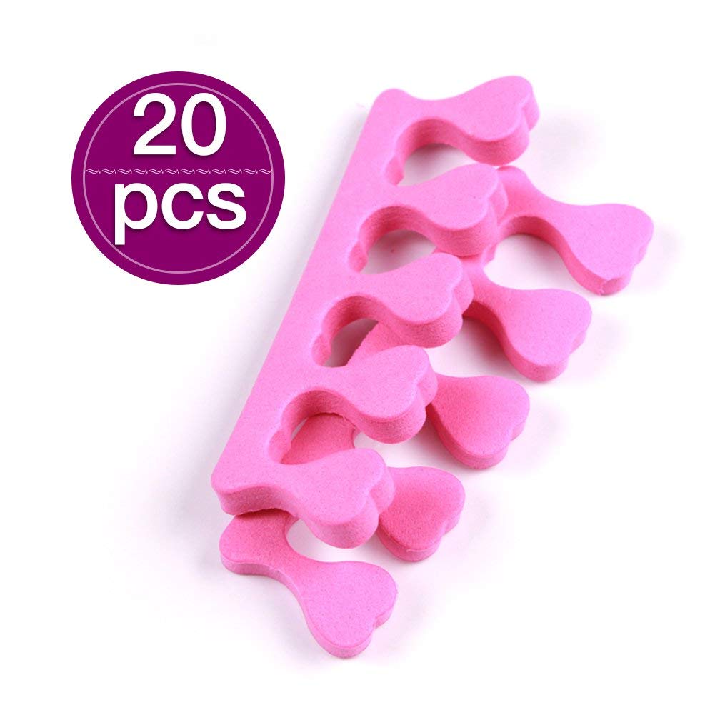 Paquete de 20 separadores de dedos de la mano y del pie, de espuma, desechables, separadores de dedos para manicura y pedicura, juego de herramientas de pedicura, color rosa