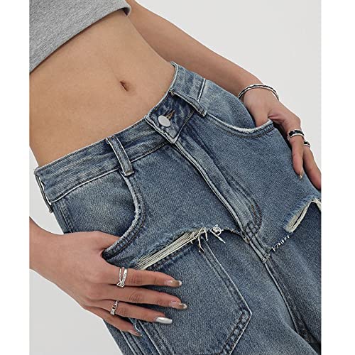 Gothic Jeans Women's Vintage High Waist Wide Leg Jeans Women's Loose Straight Tube Floor Dragging Jeans3