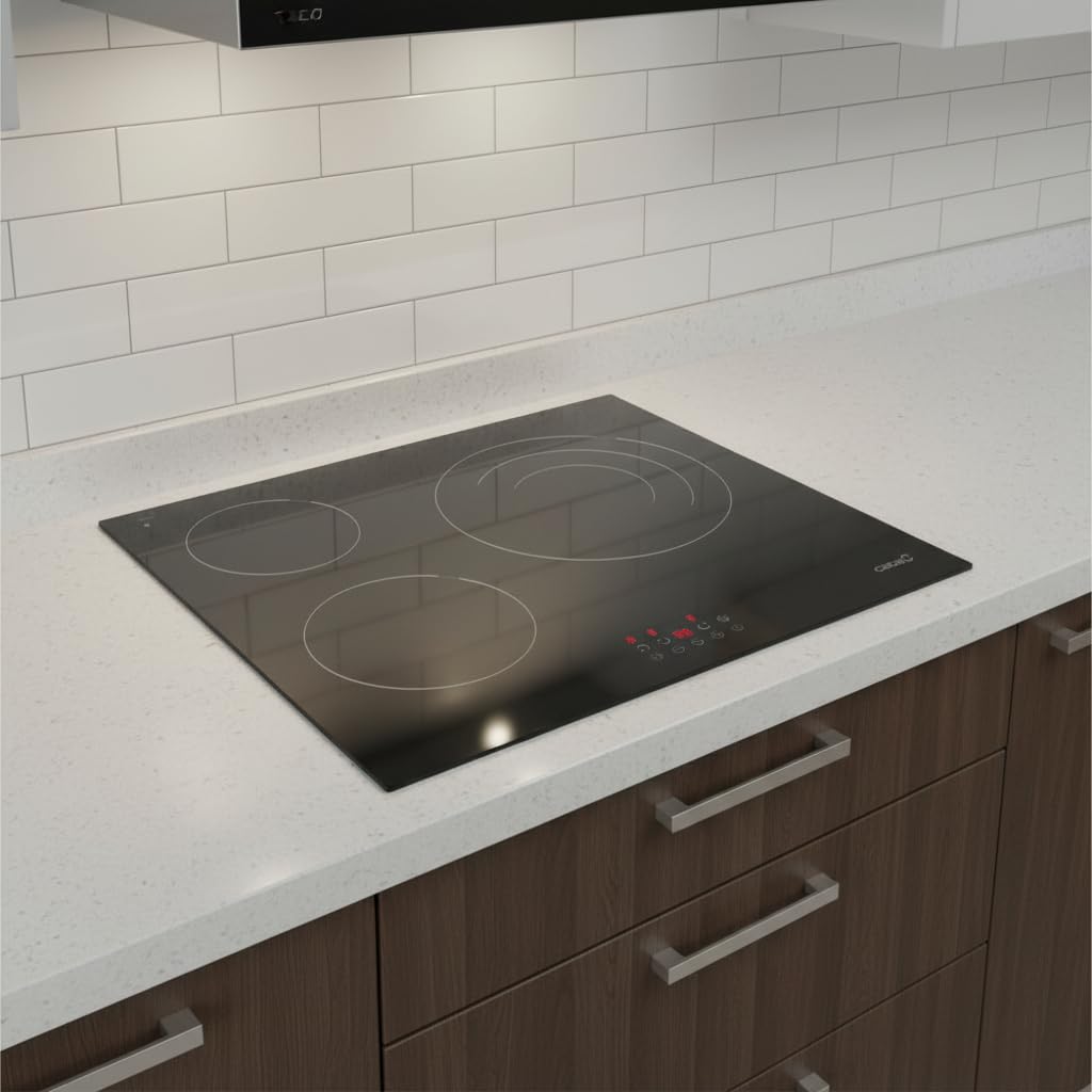 Cata Placa Vitrocerámica TZD 603/G con 3 Zonas de Cocción Hight Light y una Zona Gigante Triple con 9 Niveles de Potencia. Ancho de 59 cm con Desconexión automática y Bloqueo Infantil, Negra