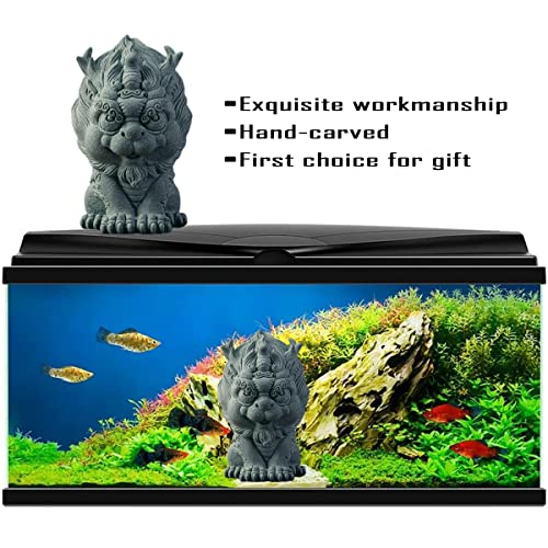 Image of livelyfish Asian Foo Dog Statue Lion Sandstone Sculpture Ancien Chinese Qi Lin Statue for Fish Tank Aquarium Garden Bonsai Decorations, L