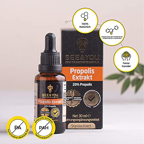 BEE&YOU Propolis Tinktur Tropfen 20% (30ml) standardisiert, Zusatzstoffe, Propolis Extrakt reich an nützliche Polyphenole und Flavonoide, in Müsli und Joghurt mischen – Bild 3