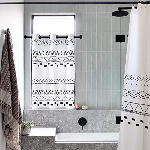 Small Window Curtains 45 Inch Length for Kitchen Short Cute Boho Modern Farmhouse Geometric Herringbone Pattern Cotton Semi Sheer/Blackout Half Curtains for Window Bedroom Small Bathroom,Black White