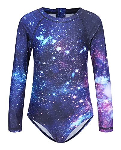 Girls Long Sleeve Rash Guard One Piece Swimsuits Kids Hawaiian Bathing Suit UPF 50+ Swim Shirts for Surfing 3-16 Years