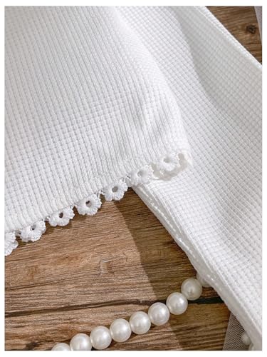 Floerns Girl's Elegant Lace Trim Knit Cardigan Long Sleeve Crew Neck Shrug Sweater4