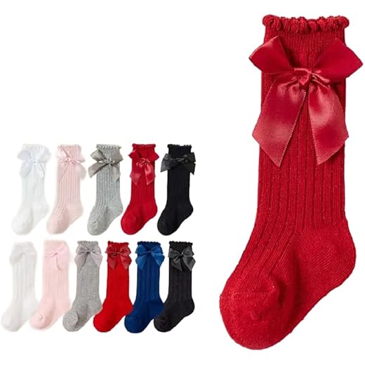 Knee High Socks Bow Ruffled Knit for Infants