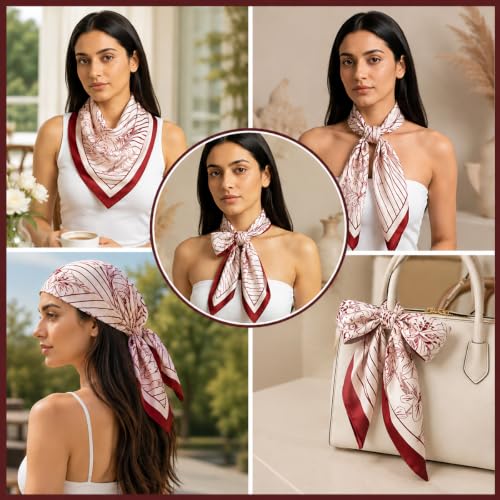 Image of SANNIDHI Silk Like Hair Head Scarf for Women Stylish Floral Square Bandana Gift