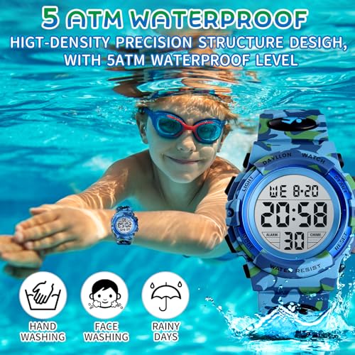 Image of Dayllon Kids Digital Watch Boys Outdoor Sports 50M Waterproof Girls Watches Alarm Clock 12 /24 H Stopwatch Calendar for Ages 3-15 Boy Girl Wristwatch Kids Gift