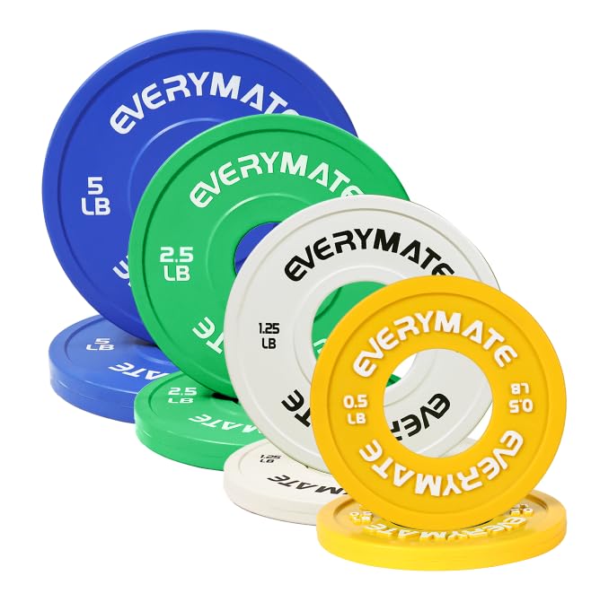 Image of EVERYMATE Change Weight Plates 1.25LB 2.5LB 5LB Set Fractional Plate Olympic Bumper Plates for Cross Training Bumper Weight Plates Steel Insert Strength Training Weight Plates