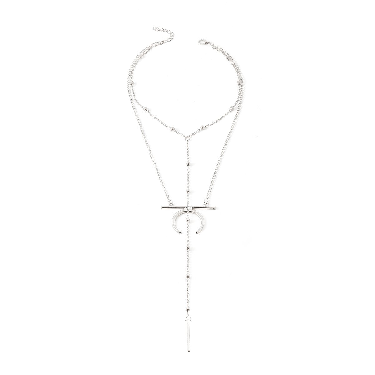 Tpocean Gold Silver Beaded Moon Pendants Long Tassel Chain Necklace Choker for Women Girls Teens