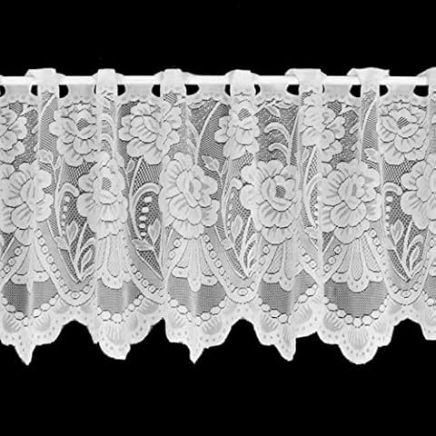 kellyuk Floral Budget White Quality Cafe Net Curtain With Scalloped Hem & Floral Design - 5 Metres Wide x 18" (45cm) Drop Cover