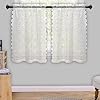 Hebony 2 panels ivory lace tier curtains 36 inch length vintage rose floral farmhouse for small windows short cafe curtains for kitchen w25 x l36 inch beige  urban country home decor