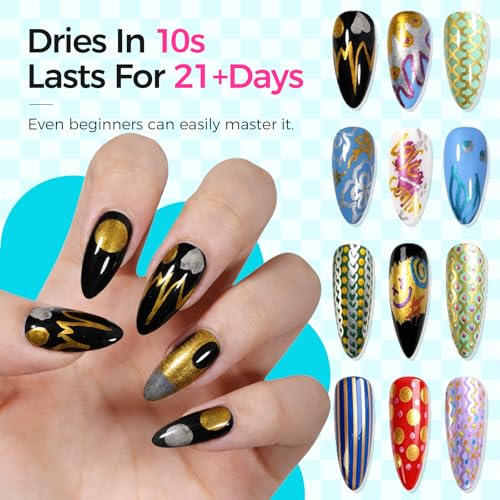 Image of 12 Colors Metallic Nail Art Pens 0.5mm, Waterproof Quick Dry for Nail DIY | Acrylic Nail Markers for Liner, Dotting & Painting. Home & Salon DIY,Beginners Friendly,Christmas and Halloween Nail Art