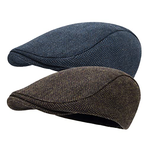 Opiniones de Boinas para Hombre comprados en linea. 42 STARANCE Paquete de 2 sombreros Newsboy para hombre, mezcla de lana, gorro plano para conducir, sombrero de hiedra, Herringbone Coffee/Herringbone Navy, Talla única