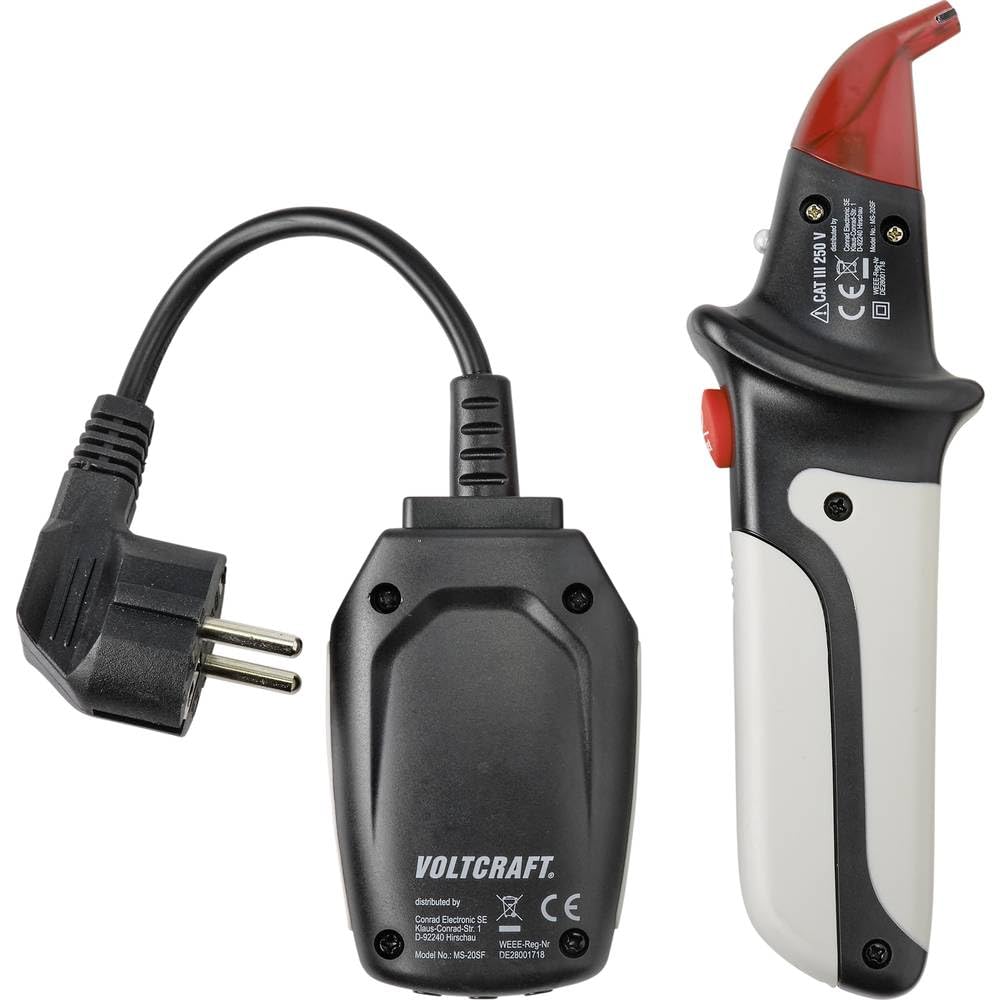 VOLTCRAFT MS-20SF Sicherungsfinder I Steckdosentester, Stromkreisfinder, Kabelbruchsuchgerät I Sicherungsfinder 230 V/AC I Berührungsloser Spannungstester, Leitungssuchgerät mit akustischem Signal