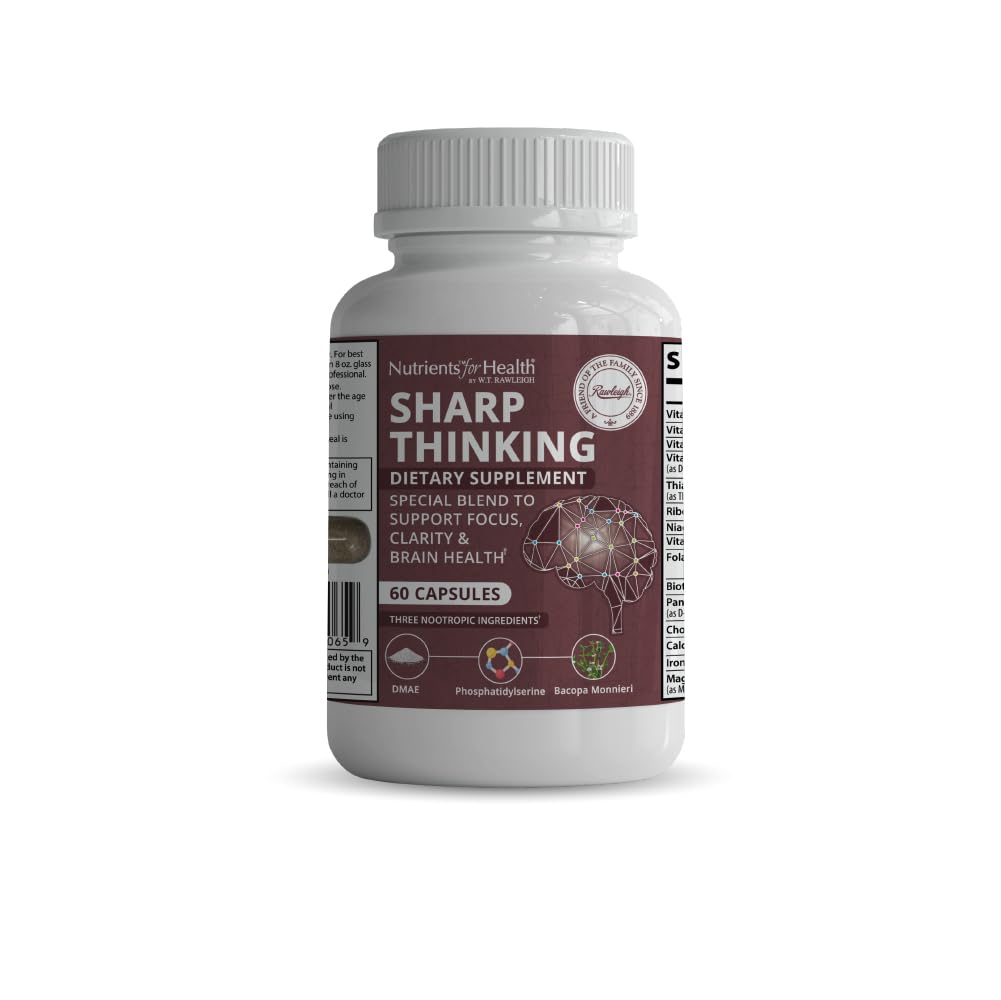Rawleigh Sharp Thinking: 60 Capsules, Brain Supplement for Focus, Mental Clarity, Memory & Cognitive Improvement with Nootropics, DMAE Bitartrate, Phosphatidylserine, DHA & Vitamins A, D, E, B-Complex
