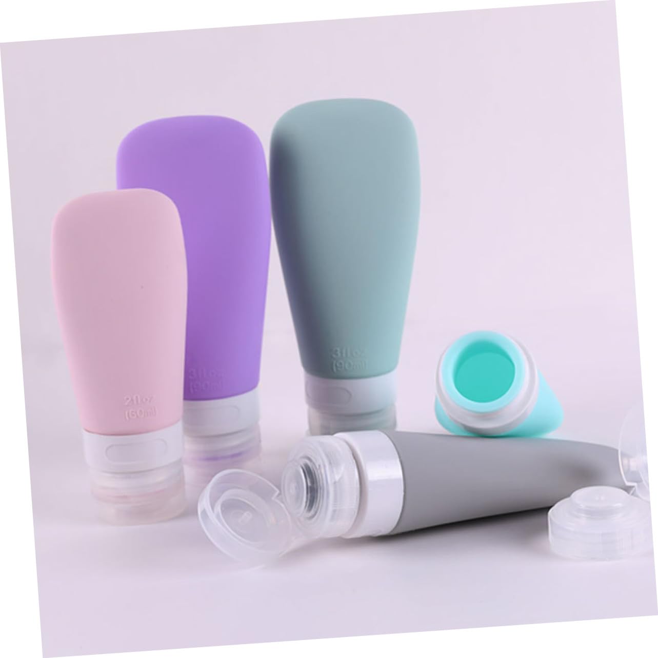 6 u Botellas de Viaje para Cosméticos Envases de Loción 60ml de Silicona Cierre Hermético para Viajar y Uso Diario