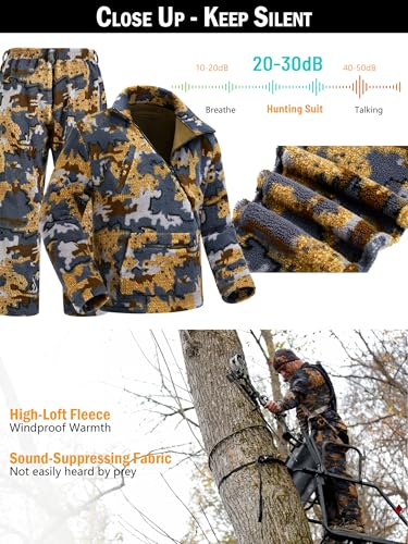 NEW VIEW Quiet Whitetail Deer Bow Hunting Clothes for Men, Cold Weather Wind Proof Camo Hunting Jacket and Pants with Fleece3